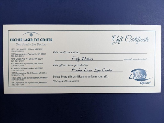 $150 Gift Certificate to Fischer Laser Eye Center