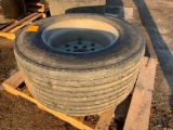 445/50R22.5 Michelin Wide Base Super Single Truck Tire on 10 Bolt Alum Rim, 7/32