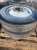 (2) Firestone F5507 285/75R24.5 Virgin Steer Tires on Steel Budd Rims, 8/32