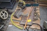 Contents of Pallet Including Creepers, Sunflower Heater, Propane Burner, Chainsaw, Blower