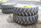 (2) Firestone 18.4R46 Tractor Tires on JD Yellow 10 Bolt Dual Rims