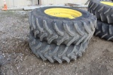 (2) Firestone 16.9R30 Tractor Tires on 12 Bolt JD Yellow Waffle Rims