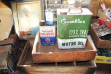 PURE SMALL OIL CAN, ARCHER LINDSEED OIL CAN, GAMBLES MOTOR OIL CAN, APEX TIN (TOP CUT OUT)