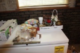 STUFFED ANIMALS, EASTER ITEMS, CUCKOO CLOCK (NEEDS REPAIR)