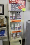 BATH AND DRAIN CARE CENTER SHELF WITH FIBERGLASS CLEANER, RING B GONE, FOAMING DRAIN LINE ROOT