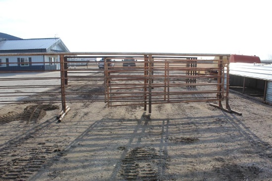 (2) WOLLES STAND ALONE 24' PANELS, TALL, 2-7/8" PIPE WITH GATES, $ X 2