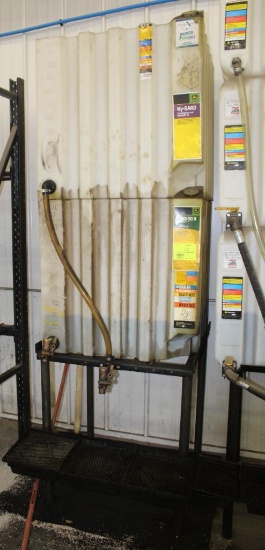 TOTE-A-LUBE POLY TANK OIL RACK, (2) 110 GALLON TANKS, USED FOR JOHN DEERE HYD & ENGINE,