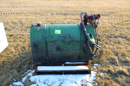 APPROX 100 GALLON PICKUP FUEL TANK, WITH 12 VOLT FILL RITE PUMP