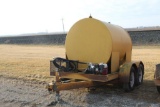 1000 GALLON DIESEL BARREL ON TANDEM AXLE TRAILER, HONDA GX 160 TRANSFER PUMP,