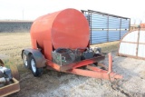 1000 GALLON DIESEL BARREL ON TANDEM AXLE TRAILER, HONDA GX 160 TRANSFER PUMP,