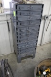PARTS ORGANIZERS ON SLIDEOUT CABINET, 12 TRAYS, WITH CONTENTS INCLUDING: ELECTRICAL, AIR, ZERKS,
