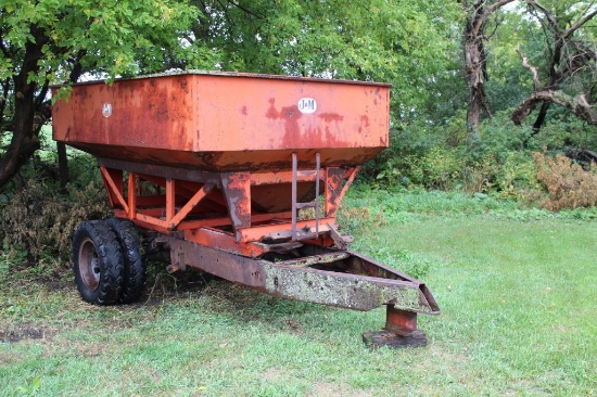 J&M APPROX 150 BU GRAVITY BOX ON SINGLE AXLE OLD TRUCK GEAR