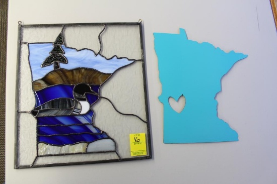 Minnesota stained glass wall decor, 14"x12", Donated by Jim Capps, Kerkhoven, Metal Minnesota decor