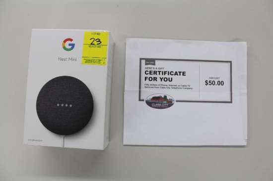 Google Home, Donated by Donated by F&M Bank, of Olivia, Renville, & Clarkfield, and $50 internet