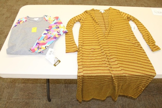 Women's striped cardigan size XS, and Disney shirt size Small, Donated by WCCEO student Taylor