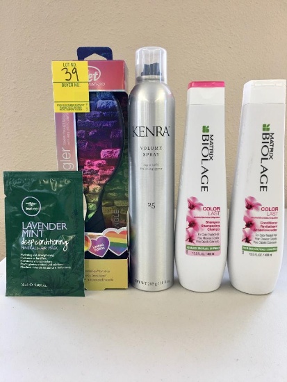 Matrix Biolage color last shampoo and conditioner, Wet detangler hair brush, and Kenra finishing