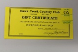Hawk Creek Country Club, One Round of golf, 9 holes, for 2 people each, expires 10/31/21