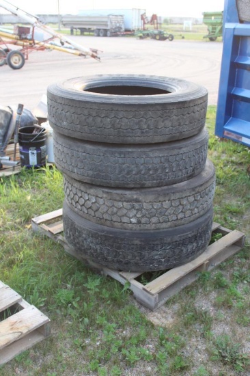 (4) 285 75R 24.5 TRUCK TIRES, ONE MONEY FOR ALL