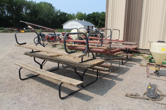(6) WOODEN PICNIC TABLES WITH METAL FRAMES