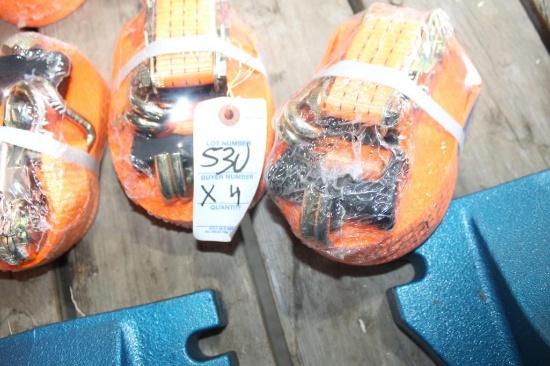 (4) BRAND NEW 1 1/2" X 27' RATCHET STRAPS, $ X 4
