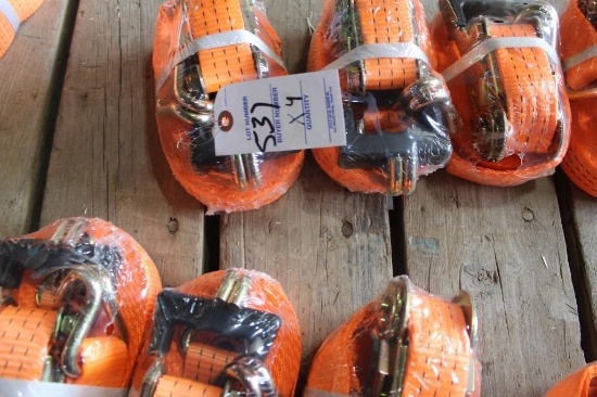 (4) BRAND NEW 1 1/2" X 27' RATCHET STRAPS, $ X 4