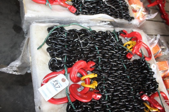(2) BRAND NEW 5/16" X 7' G80 DOUBLE CHAIN SLINGS, $ X 2
