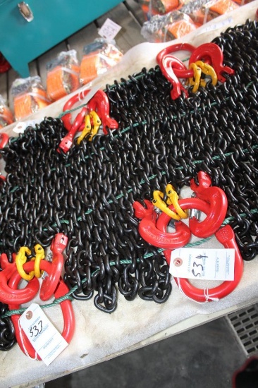 (2) BRAND NEW 5/16" X 7' G80 DOUBLE CHAIN SLINGS, $ X 2