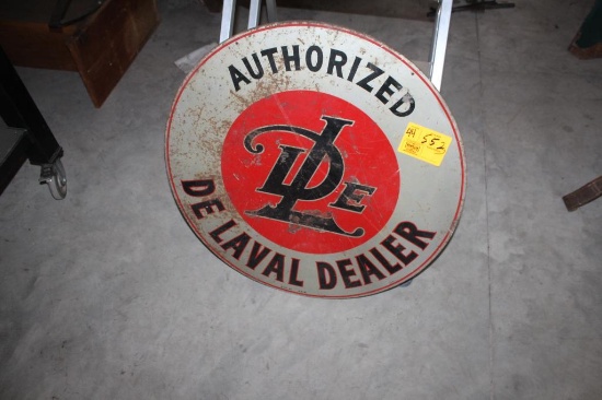 30" ROUND DELAVAL DEALER SIGN, METAL, DOUBLE SIDED, A-5-11-47 (ON SIGN)