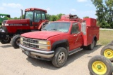 ***1993 CHEVY 3500 SERVICE TRUCK, 4X4, DUALLY, 5 SPD MANUAL TRANS, 454 ENGINE, ALUM WHEELS,