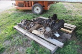 PALLET OF MUSTANG PARTS INCLUDING ENGINE, RADIATOR, PULLEYS