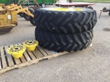 Pair of 18.4-38 Duals on 10 Bolt Yellow Rims, (2) 3-1/8