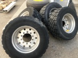 (4) Wide Base Super Single 445/50R22.5 Michelin Tires on Alcoa 10 Bolt Hub Pilot Rims