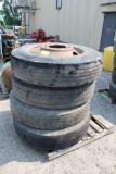 (4) 11R24.5 TIRES ON STEEL BUD RIMS, ONE MONEY FOR ALL
