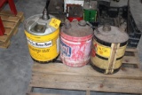 (3) 5 GAL OIL CANS, IMPERIAL, FARM OIL, CEN-PE-CO MOTOR KLENZ, ONE MONEY