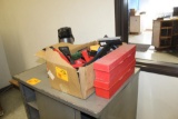 (2) Boxes of Truck Flares, Window Squeegees, Adams Chevrolet Ice Scrapers, Coffee Thermos