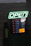 Neon Open/Business Hours Sign and Rolling Table