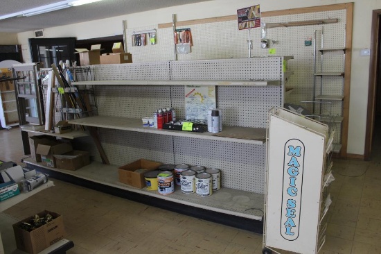 3 SECTION OF LOZIER SHELVING WITH SHELVES, ONE MONEY