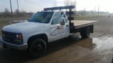 *** 2000 CHEVY 1 TON FLATBED TRUCK, DUALLY, 2WD, 350 V-8, AUTO, 108,352 MILES SHOWING,