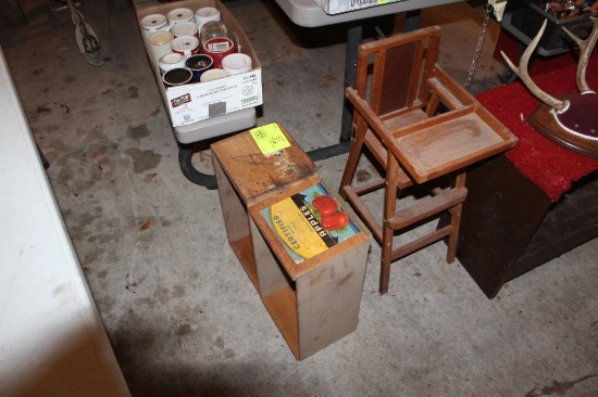WOOD BOXES AND DOLL HIGH CHAIR