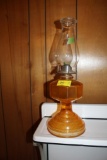 FROSTED AMBER OIL LAMP WITH CLEAR CHIMNEY