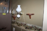 2 SMALL WALL SHELVES WITH WALL LAMP, FISH FIGURINE NOT INCLUDED