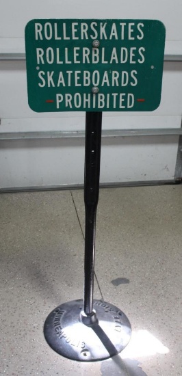 12"x18" Roller Skates, Roller Blades, Skateboards Prohibited Single Sided Metal Sign on Stand,