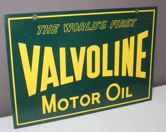 16"x24" THE WORLDS FIRST VALVOLINE MOTOR OIL, Double Sided Metal Sign, Very Collectible