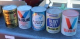 (2) 1 QT VAVOLINE OIL CANS, 1 UNIVERZOL, KENDALL, SEARS (PAPER CANS) 1 MONEY BUYS ALL