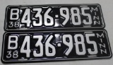 MATCH SET OF 1938 MN LICENSE PLATES