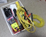BASKET, JUMPER CABLES, LIGHTS, 30 AMP RV CORD, FIRST AID KIT