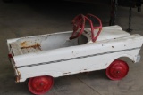 PEDDLE CAR, 2 TIRES ARE MISSING RUBBER, PAINT IS CHIPPED