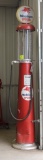 10 GALLON VISIBLE GAS PUMP WITH GALLON MARKERS, HOSE, NOZZLE, WITH MOBIL GAS SPECIAL GLOBE