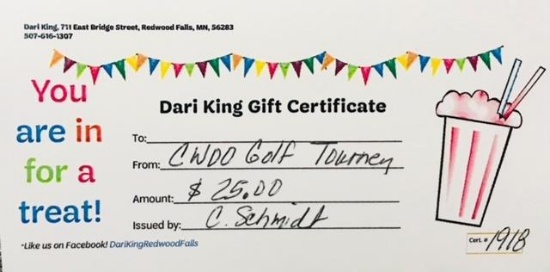 $25 GIFT CERTIFICATE FROM DARI KING