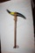 Indian War Tool, Horns, Leather, Brass Tacks, Wood Handle, 18